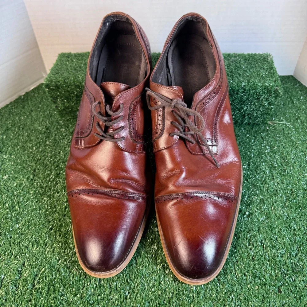 Stacy Adams Mens Brown Leather Cap Toe Brogue Derby Dress Shoes Size 13M